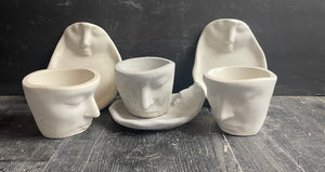 2pc Set | Cement Abstract Art Face | Concrete Candle Holder Dish | Planter | Container | HANDMADE | JLK