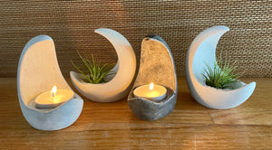 S/2 | Cement Candle Holder | Concrete Air Plant Holder |  Tea Light | Minimalist decor | Crescent Moon | Handmade | JLK