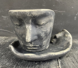 2pc Set | Cement Abstract Art Face  | Concrete Black Planter | Container | HANDMADE | JLK