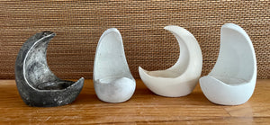 S/2 | Cement Candle Holder | Concrete Air Plant Holder |  Tea Light | Minimalist decor | Crescent Moon | Handmade | JLK