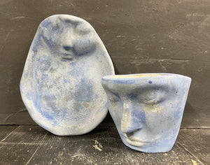 2pc Set | Cement Abstract Art Face  | Concrete Blue | Candle Holder | Planter | Container | HANDMADE | JLK