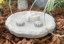 Load image into Gallery viewer, 8&quot; Cement Bee Watering Station | Butterfly Concrete Puddler Dish | Pollinator Garden | Sealed | Handmade |  Base w/ 3 Stations | JLK