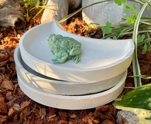 Load image into Gallery viewer, Moon Shaped BEE Watering Station with FROG | Sealed Cement Butterfly Puddler Dish | Pollinator Garden | HandMade | JLK