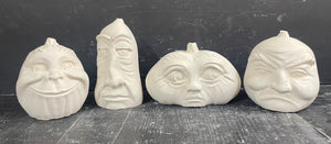 S/4 | Cement Pumpkins w/ Expressions | Concrete Face Pumpkins | 3 COLOR Options | HandMade | JLK