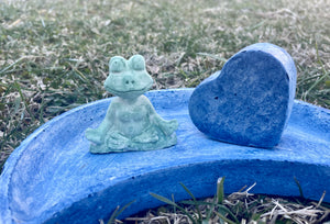 Cement Bee Moon Shaped Puddler Station | Butterfly Concrete Blue Watering Dish w/ frog & heart | Pollinator Garden | JLK