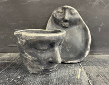 Load image into Gallery viewer, 2pc Set | Cement Abstract Art Face  | Concrete Black Planter | Container | HANDMADE | JLK