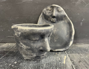 2pc Set | Cement Abstract Art Face  | Concrete Black Planter | Container | HANDMADE | JLK