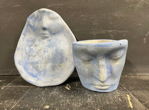 2pc Set | Cement Abstract Art Face  | Concrete Blue | Candle Holder | Planter | Container | HANDMADE | JLK