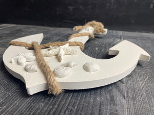 12" Cement Hanging Anchor w/attached Sea Shells | Nautical | Concrete Beach House decor | Handmade | JLK