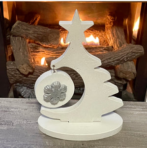 Cement Christmas Tree w/Hanging Bulb | Concrete Winter Decor | HandMade | JLK