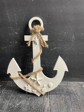 Load image into Gallery viewer, 12&quot; Cement Hanging Anchor w/attached Sea Shells | Nautical | Concrete Beach House decor | Handmade | JLK