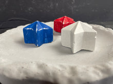 Load image into Gallery viewer, 8&quot; PATRIOTIC Cement Bee Watering Station | Star Butterfly Puddler Dish | Handmade | Red, White, Blue | SEALED Concrete | JLK