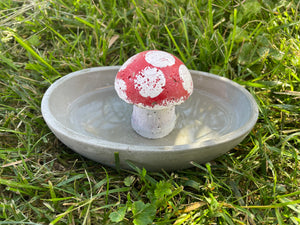 6.5"L | Cement Bee Watering Station | Butterfly Concrete Puddler Oval Dish w/MUSHROOM Station | Pollinator Garden | JLK