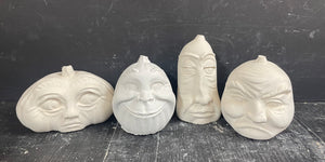 S/4 | Cement Pumpkins w/ Expressions | Concrete Face Pumpkins | 3 COLOR Options | HandMade | JLK