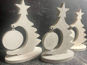 Cement Christmas Tree w/Bulb | Concrete Winter decor | HandMade | JLK