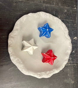 8" PATRIOTIC Cement Bee Watering Station | Star Butterfly Puddler Dish | Handmade | Red, White, Blue | SEALED Concrete | JLK