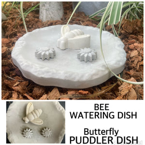 8" Cement Bee Watering Station | Butterfly Concrete Puddler Dish | Pollinator Garden | Sealed | Handmade |  Base w/ 3 Stations | JLK