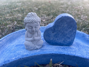 Cement Moon Shaped Bee Puddler Station | Butterfly Concrete Blue Watering Dish w/ Buddha & heart | Pollinator Garden | JLK