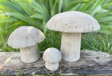 S/3 Cement Mushrooms, Hypertufa Rustic Handmade Shrooms, Lightweight Concrete, Yard Art, Toadstool, JLK