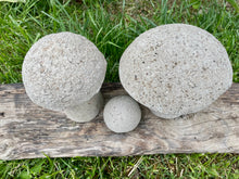 Load image into Gallery viewer, S/3 Cement Mushrooms, Hypertufa Rustic Handmade Shrooms, Lightweight Concrete, Yard Art, Toadstool, JLK