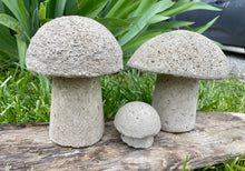 Load image into Gallery viewer, S/3 Cement Mushrooms, Hypertufa Rustic Handmade Shrooms, Lightweight Concrete, Yard Art, Toadstool, JLK