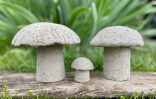 Load image into Gallery viewer, S/3 Cement Mushrooms, Hypertufa Rustic Handmade Shrooms, Lightweight Concrete, Yard Art, Toadstool, JLK