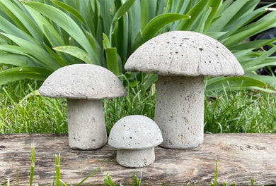 S/3 Cement Mushrooms, Hypertufa Rustic Handmade Shrooms, Lightweight Concrete, Yard Art, Toadstool, JLK