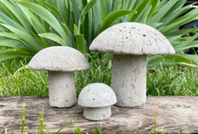 Load image into Gallery viewer, S/3 Cement Mushrooms, Hypertufa Rustic Handmade Shrooms, Lightweight Concrete, Yard Art, Toadstool, JLK