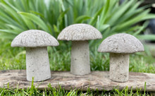 Load image into Gallery viewer, S/3 Cement Mushrooms, Hypertufa Rustic Handmade Shrooms, Lightweight Concrete, Yard Art, Toadstool, JLK