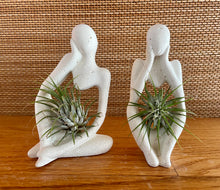 Load image into Gallery viewer, Thinking Couple Statues, White Cement Air Plant holders, Thinker, Love, Handmade Modern Urban Shelf decor, ADD a Statue option