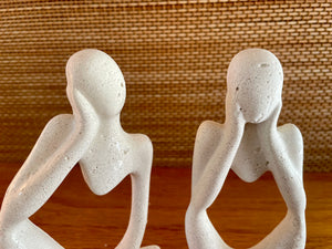 Thinking Couple Statues, White Cement Air Plant holders, Thinker, Love, Handmade Modern Urban Shelf decor, ADD a Statue option