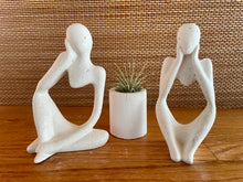 Load image into Gallery viewer, Thinking Couple Statues, White Cement Air Plant holders, Thinker, Love, Handmade Modern Urban Shelf decor, ADD a Statue option