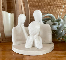 Load image into Gallery viewer, S/3 Family Statues, White Cement Air Plant holders, Thinker, Love, Handmade Modern Urban Shelf decor, Round Riser