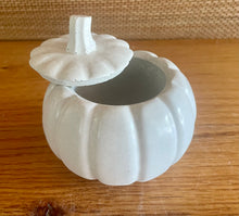 Load image into Gallery viewer, S/3 White Cement Pumpkins, Air plant holders, Concrete Pumpkin w/lid, Autumn Shelf decor, Fall table top decor, JLK