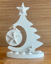 Load image into Gallery viewer, Cement Christmas Tree with Star fish, Shells, beach shelf decor,  Nautical decor, Minimalist,  White concrete, JLK