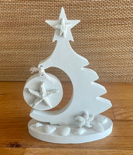 Load image into Gallery viewer, Cement Christmas Tree with Star fish, Shells, beach shelf decor,  Nautical decor, Minimalist,  White concrete, JLK