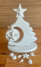 Load image into Gallery viewer, Cement Christmas Tree with Star fish, Shells, beach shelf decor,  Nautical decor, Minimalist,  White concrete, JLK