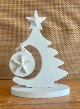 Load image into Gallery viewer, Cement Christmas Tree with Star fish, Shells, beach shelf decor,  Nautical decor, Minimalist,  White concrete, JLK