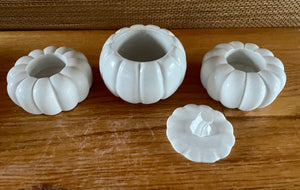 S/3 White Cement Pumpkins, Air plant holders, Concrete Pumpkin w/lid, Autumn Shelf decor, Fall table top decor, JLK