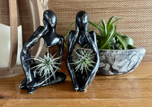 Load image into Gallery viewer, Thinking Couple Statues, Black Distressed Cement Air Plant holders, Thinker, Love, Handmade Modern Urban Shelf decor, ADD a Statue option