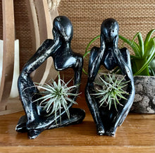 Load image into Gallery viewer, Thinking Couple Statues, Black Distressed Cement Air Plant holders, Thinker, Love, Handmade Modern Urban Shelf decor, ADD a Statue option