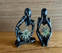 Load image into Gallery viewer, Thinking Couple Statues, Black Distressed Cement Air Plant holders, Thinker, Love, Handmade Modern Urban Shelf decor, ADD a Statue option