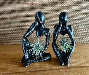 Thinking Couple Statues, Black Distressed Cement Air Plant holders, Thinker, Love, Handmade Modern Urban Shelf decor, ADD a Statue option