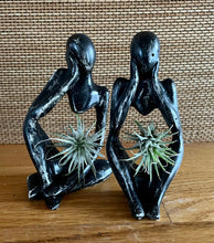 Load image into Gallery viewer, Thinking Couple Statues, Black Distressed Cement Air Plant holders, Thinker, Love, Handmade Modern Urban Shelf decor, ADD a Statue option