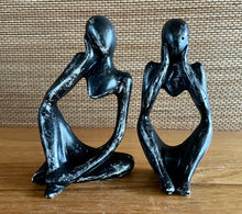 Load image into Gallery viewer, Thinking Couple Statues, Black Distressed Cement Air Plant holders, Thinker, Love, Handmade Modern Urban Shelf decor, ADD a Statue option