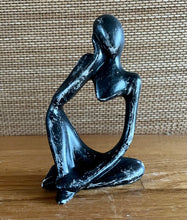 Load image into Gallery viewer, Thinking Couple Statues, Black Distressed Cement Air Plant holders, Thinker, Love, Handmade Modern Urban Shelf decor, ADD a Statue option