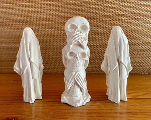 Cement Skulls, 3 Ghost heads, Concrete Wizards, Horror, Halloween, Fall, Autumn, Horror, Minimalist decor, JLK