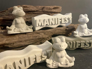 Yogi FROG | MANIFEST Word Art | Zen | Cement | HandMade | JLK