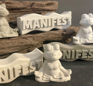 Yogi FROG | MANIFEST Word Art | Zen | Cement | HandMade | JLK