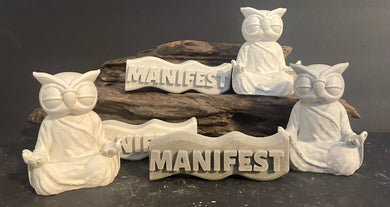 SET - Yogi OWL | MANIFEST Word Art | Zen | Cement | Law of Attraction | HandMade | JLK